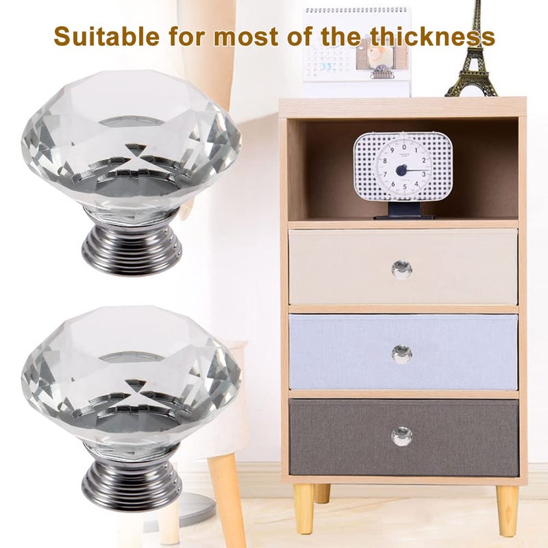 Mtsooning 40mm Crystal Glass Knob, 4PCS Diamond Shape Pulls, Clear Glass Drawer Handle for Closet Cabinet, Kitchen Bathroom Cupboards, Dresser, Bookcase, Wardrobe - Image 3